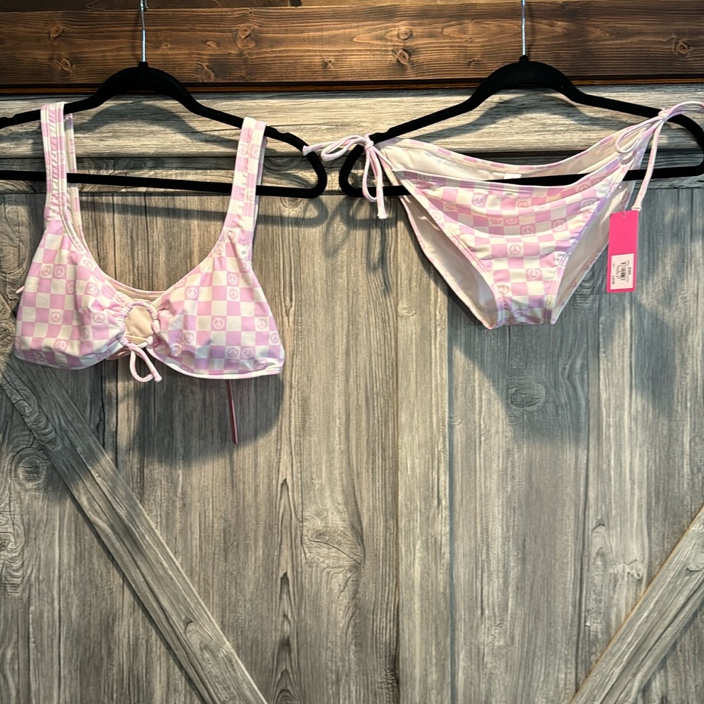 Pink and white bikini. Size large.